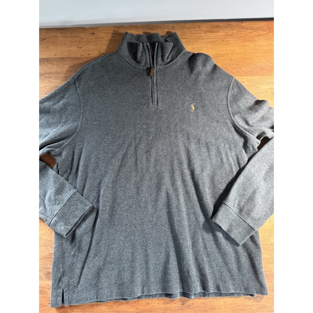 Polo Ralph Lauren Estate Rib Men's XL Gray 1/4 Zip Pullover Pony Sweater